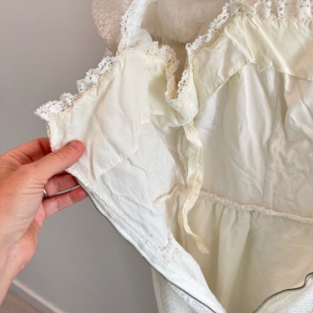 Vintage Bohemian Handmade Crochet Lace Puff Sleeve Wedding Dress‎ XS - Picture 8 of 10